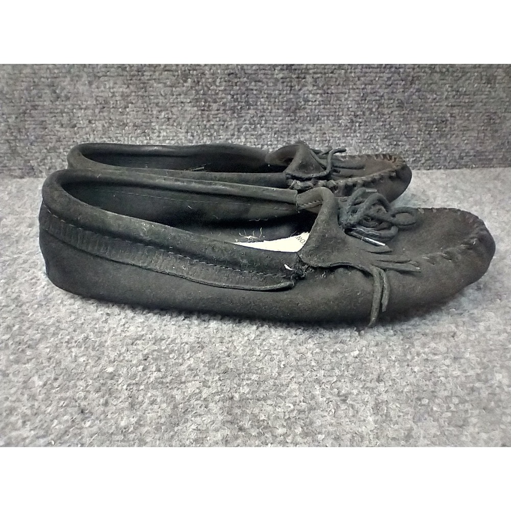 Minnetonka Womens Black Suede Softsole Kiltie MoIsaiahccasins Shoes Size 7.5 159